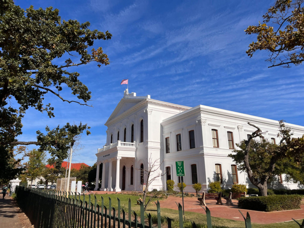 An old beautiful white building at Stellenbosch University